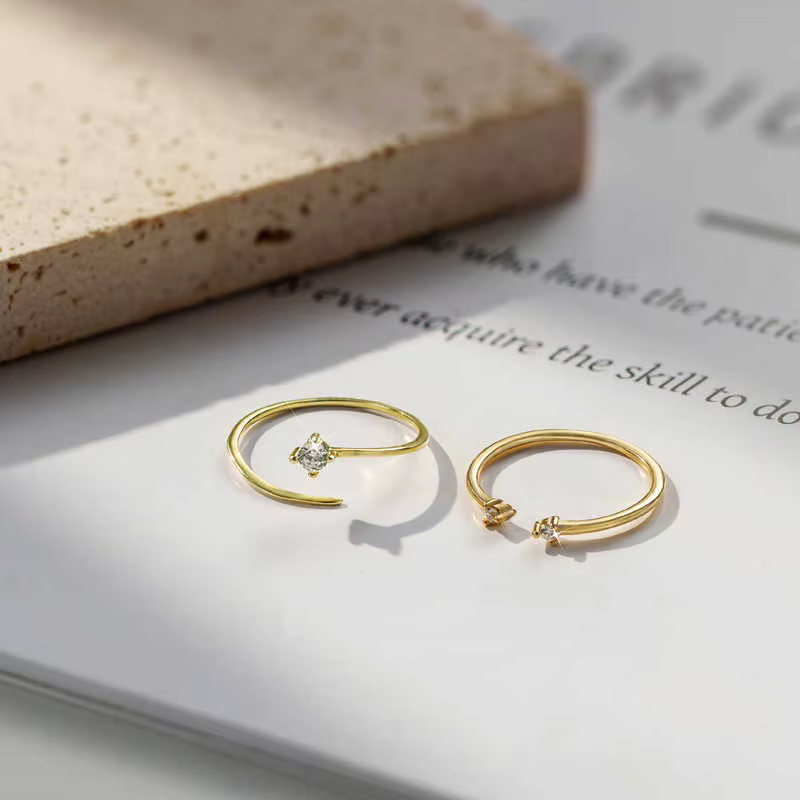 Bague d'index ouverte en acier inoxydable incrustée de zircon