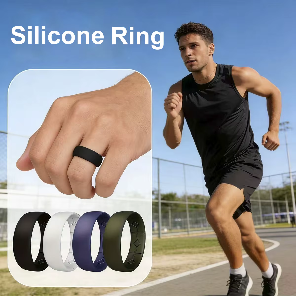 Anneau minimaliste en Silicone noir pour hommes