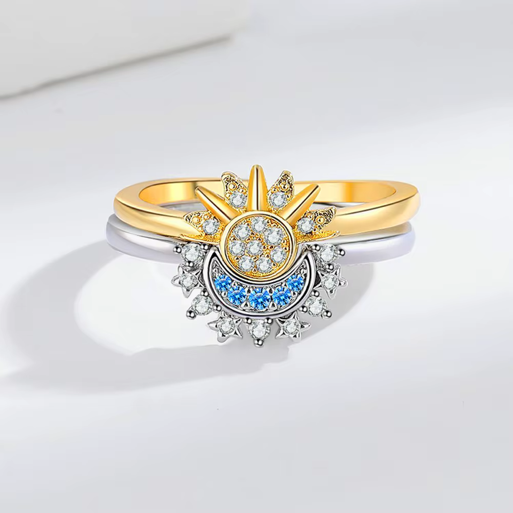 Bague Ouverte Soleil et Lune pour Femme et Fille