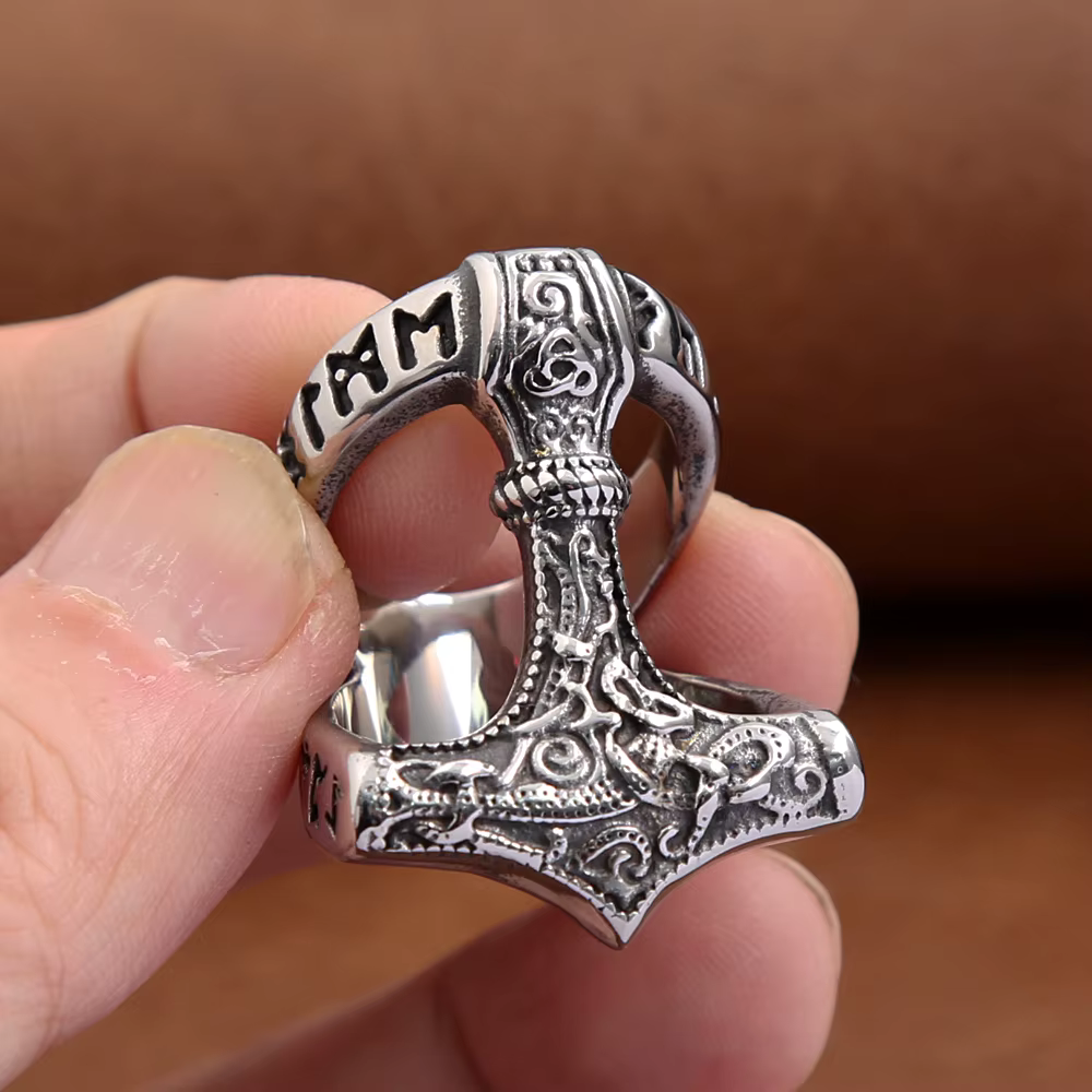 Bague classique Vintage Viking Thors marteau pour hommes