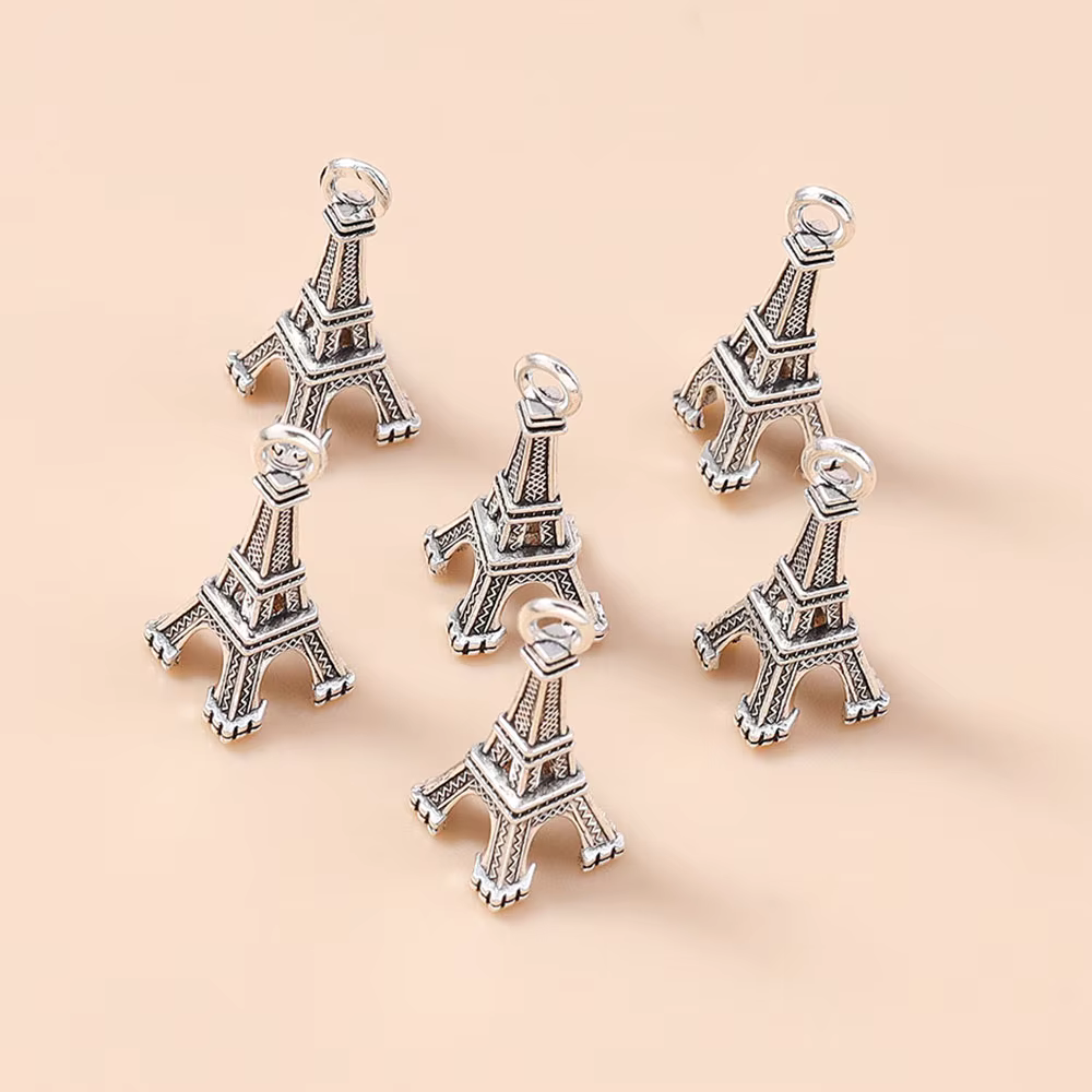 Leslie 30 pièces breloques de tour Eiffel en métal couleur argent Antique pour la fabrication de bijoux à bricoler soi-même bracelet fait à la main collier souvenir de vacances