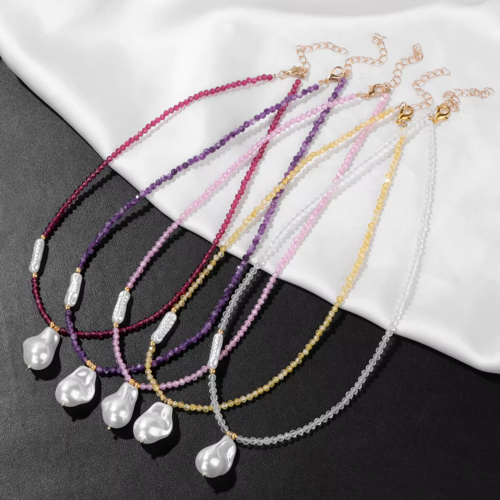 Élégant collier de perles de pierres précieuses à facettes naturelles pour femmes et hommes