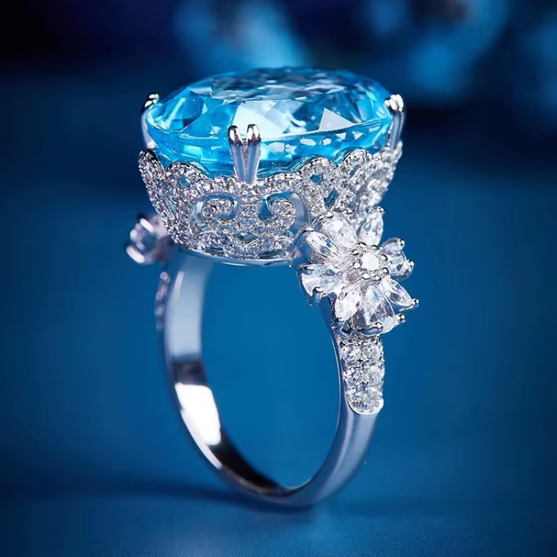 Bague luxueuse en argent sterling 925 avec diamant couleur champagne
