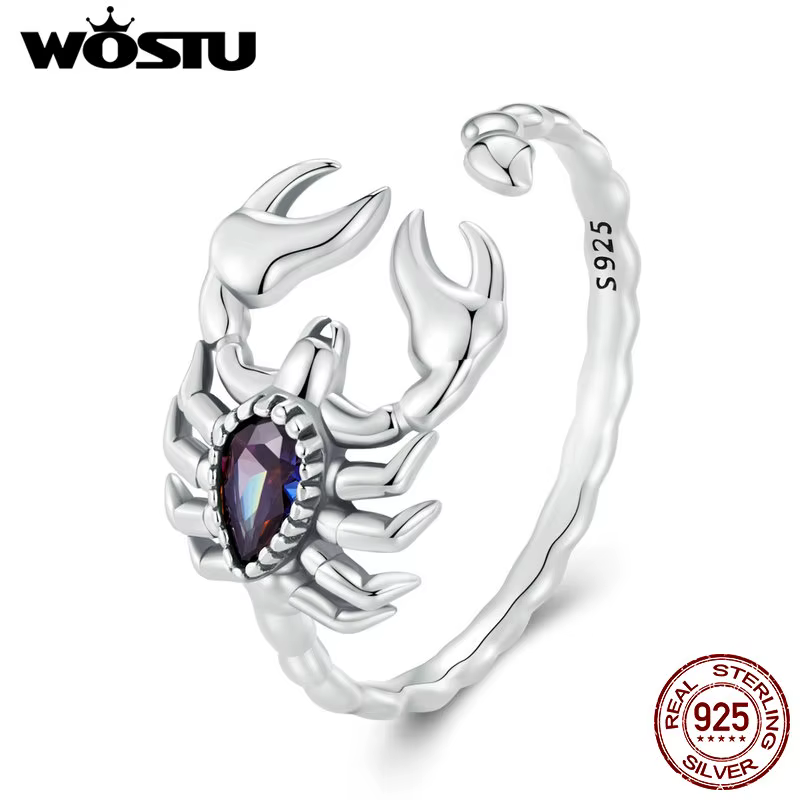 WOSTU 925 argent Sterling rétro Scorpion anneaux femmes créatif désert Animal arc-en-ciel mystique cristal Punk anneau fille Hip Hop cadeau