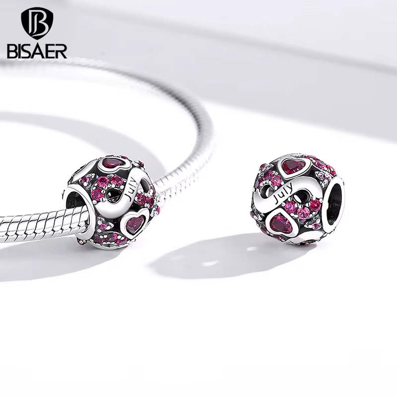 BISAER 12 Breloques Pierre de Naissance Cœur Infini en Zircon pour Femme, Perles pour Bracelet et Collier DIY, Accessoire Original
