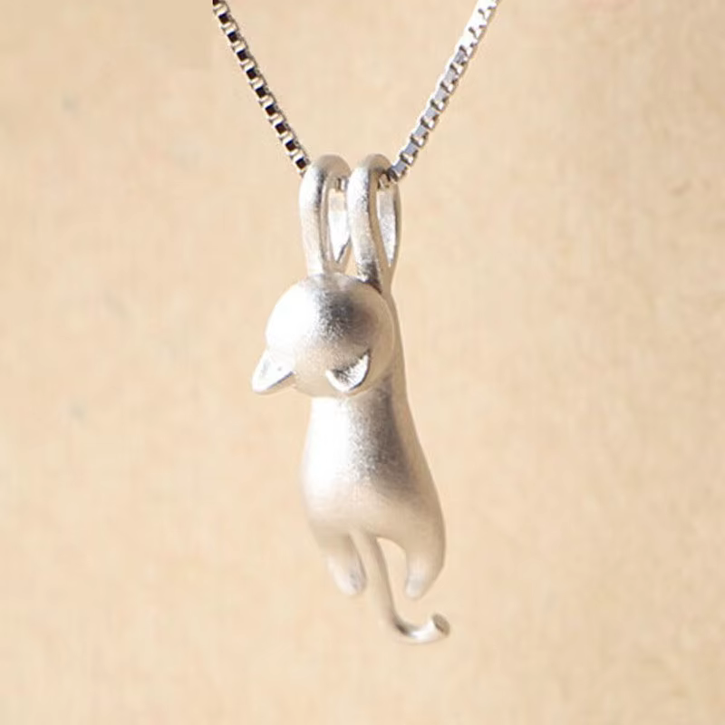 Bijoux animaux drôles pour filles, chat de dessin animé mignon, argent regardé 925, colliers de la présidence pour femmes, pendentif document, haute qualité, mode