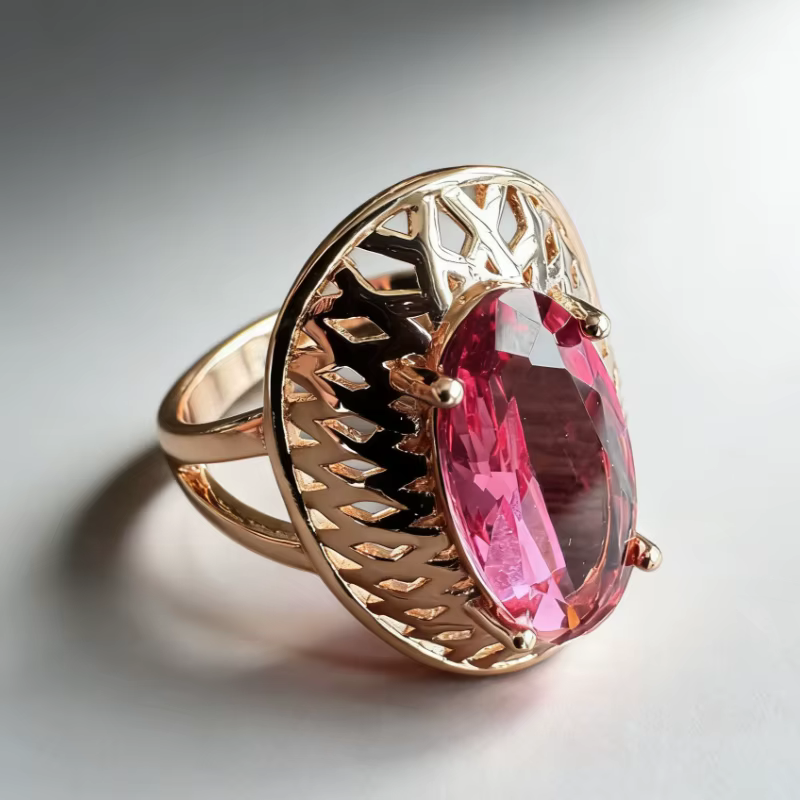 Bague ovale en zircone synthétique rouge