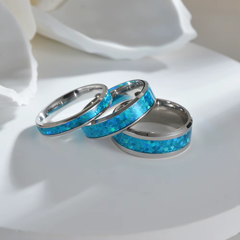 Bague de luxe pour homme en opale bleue et blanche
