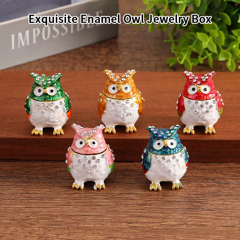 Boîte à bijoux hibou en strass coloré