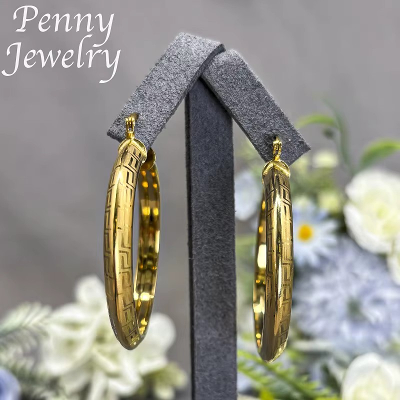 Grand rond plaqué or 18 carats boucles d'oreilles pour femmes cuivre Vintage cercle boucle d'oreille fête cadeaux de mariage ensembles de bijoux africains italiens