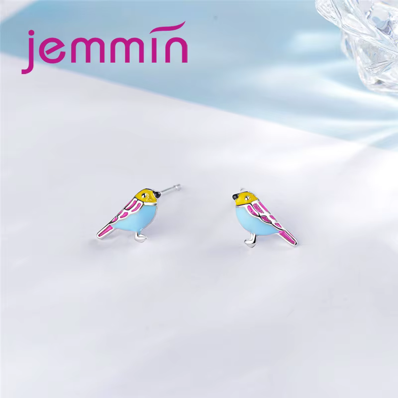 Nouveauté coloré oiseau conception femmes petites boucles d'oreilles à vendre mode 925 en argent Sterling Mini Style bijoux