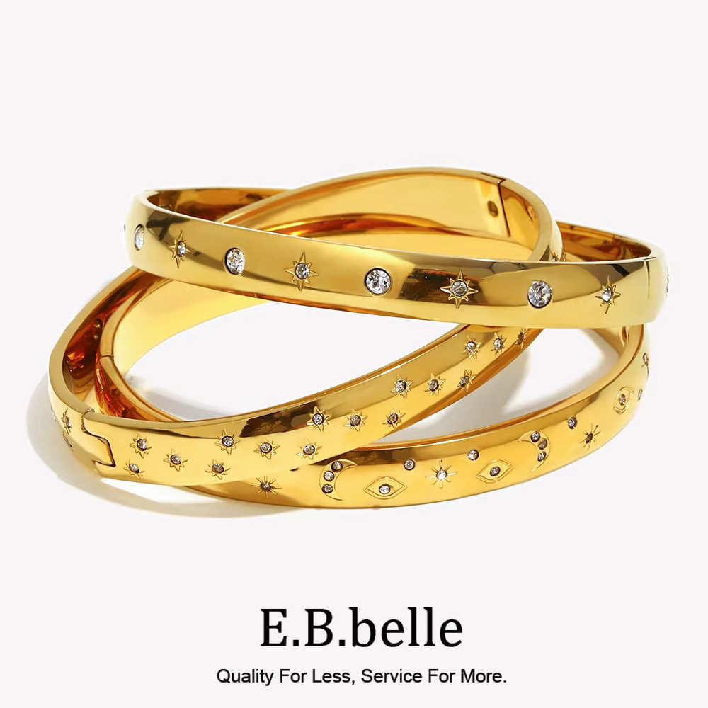 E.B.belle-Bracelet Strass Minimaliste Étoile Lune Plaqué Or 18K