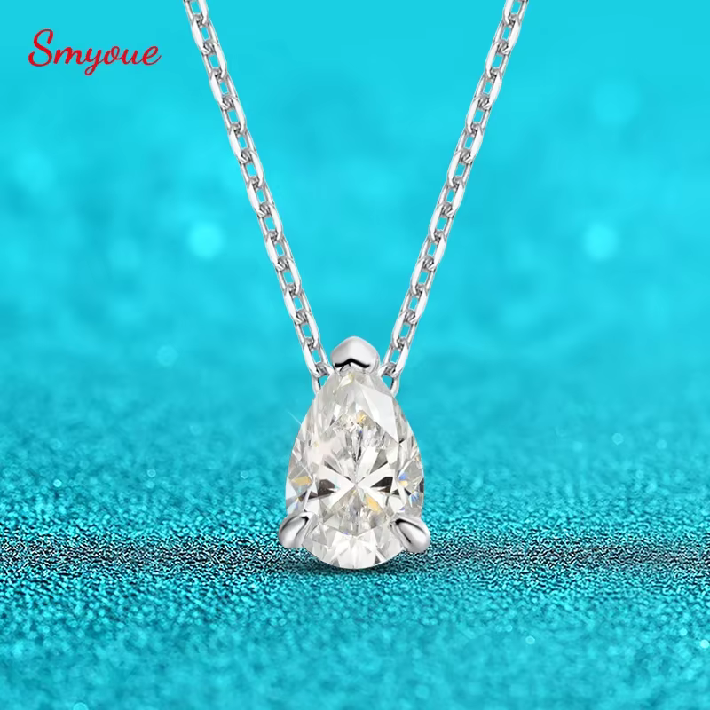 Smyoue certifié 1CT 2CT poire coupe D VVS1 Moissanite collier pour femmes 18k plaqué or bijoux 100% argent Sterling 925 pendentif