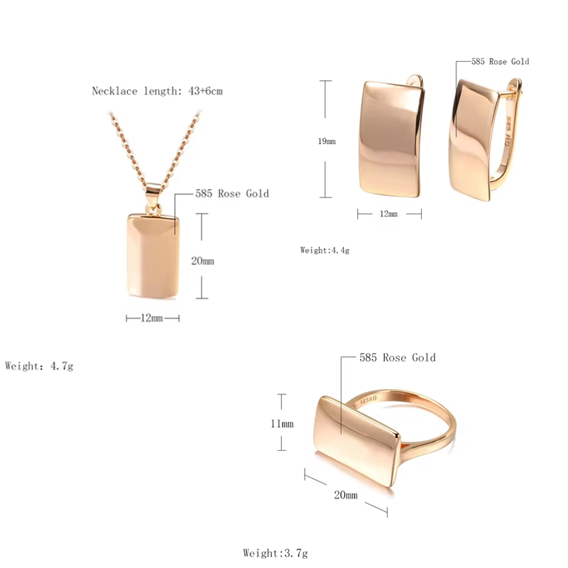 JULYDREAM carré géométrique 585 couleur or ensembles de bijoux pour femmes brillant boucles d'oreilles bagues collier