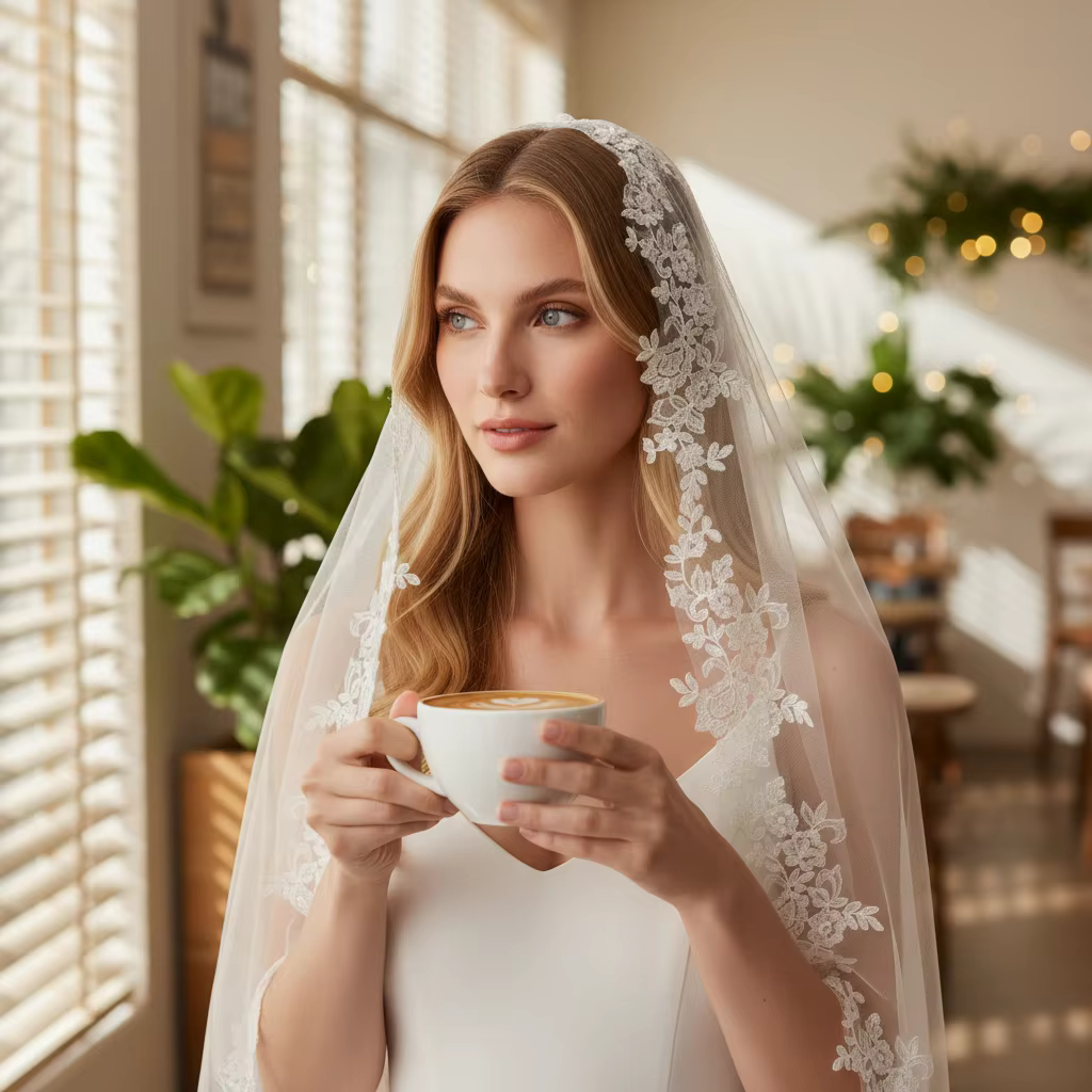 Voile de mariée élégant avec bordure en dentelle florale exquise