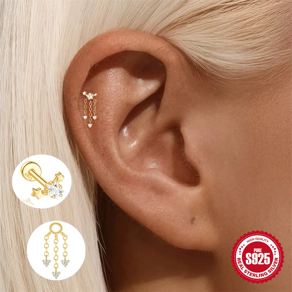 ROXI 925 argent Sterling bricolage 1 pièce cercle/Piercing gland chaîne zircon breloques accessoire pour femmes boucles d'oreilles Daliy porter des bijoux