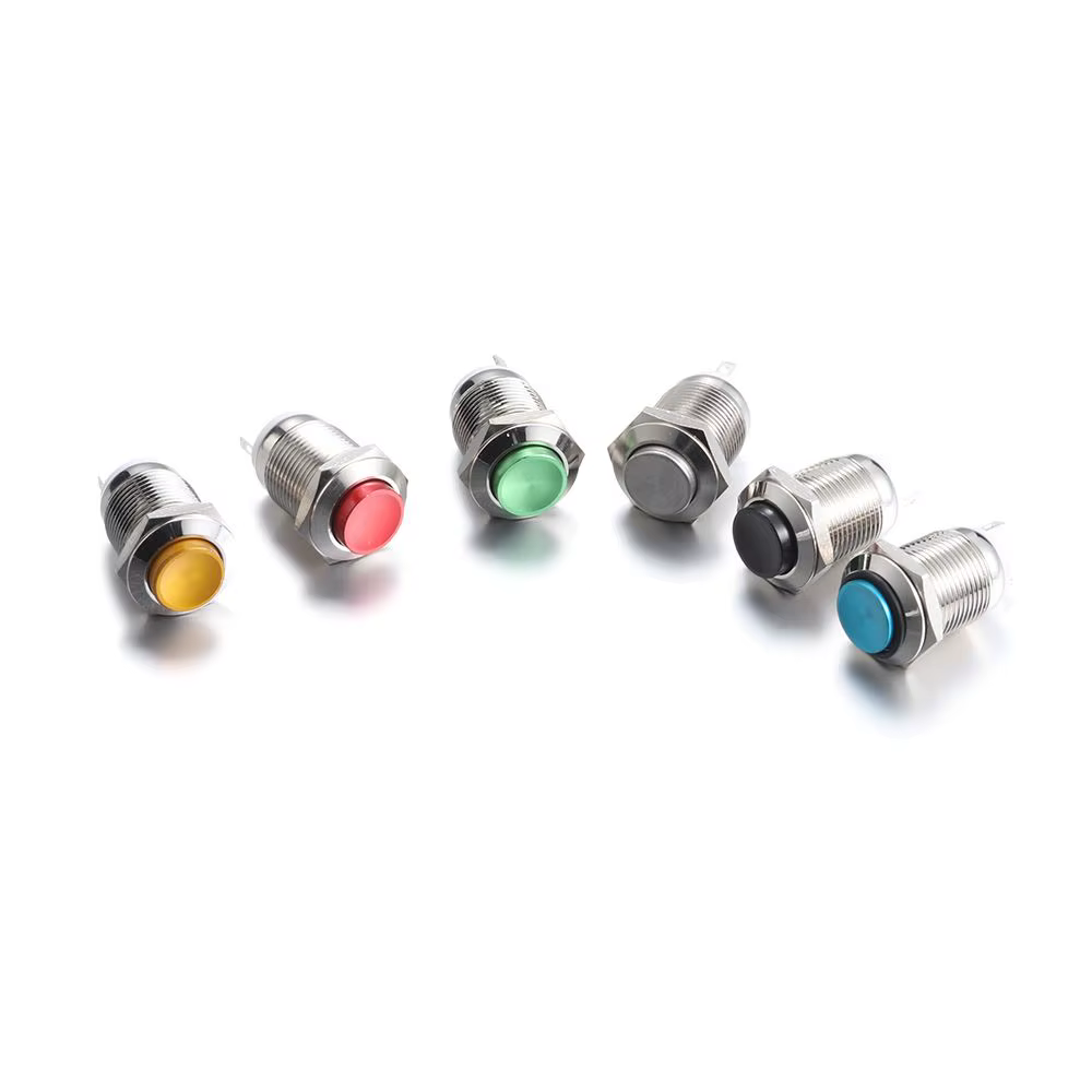 Joli momentané à bouton-poussoir en métal multicolore, anneau étanche, 12mm
