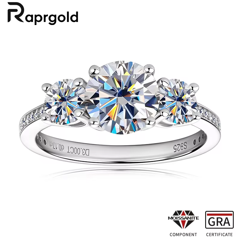 RAPRGOLD – bague de promesse ronde en Moissanite pour femmes