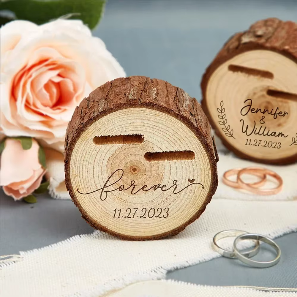 Boîte à bagues en bois à Double fente pour cérémonie de mariage