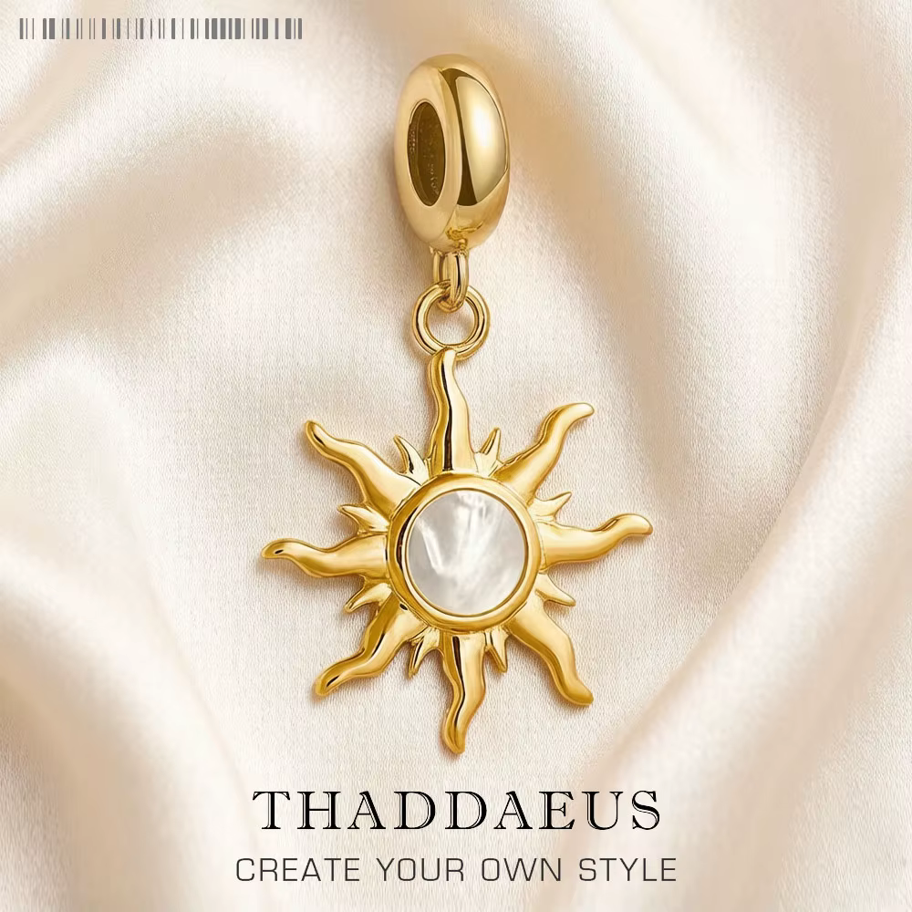 Breloques en pierre de soleil avec nacre, bijoux porte-bonheur faits à la main pour dames et hommes, cadeau européen en argent Sterling 925