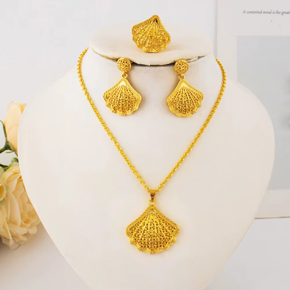 Dubaï Noble collier boucles d'oreilles plaqué or ensemble de bijoux pour femmes Nigeria indien