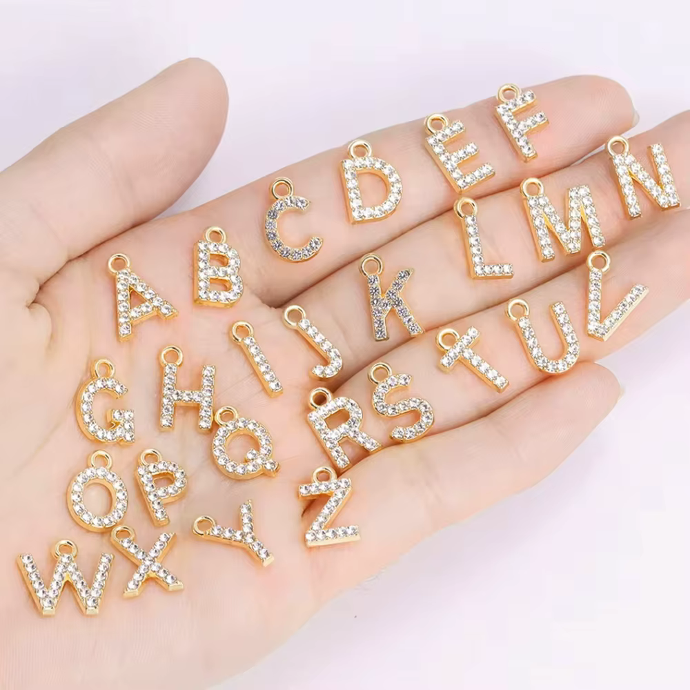 10 pièces lettres fines bijoux plaqué or Zircon 26 Alphabet ensemble de breloques fabrication