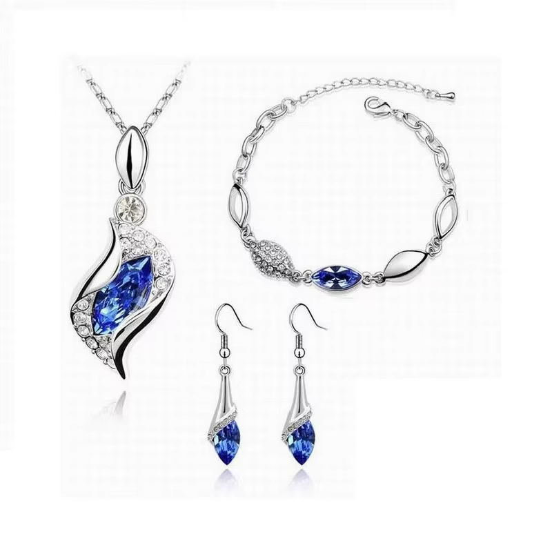 Nouveau luxe 925 en argent Sterling cristal ensemble de bijoux pour les femmes pendentif collier boucles d'oreilles