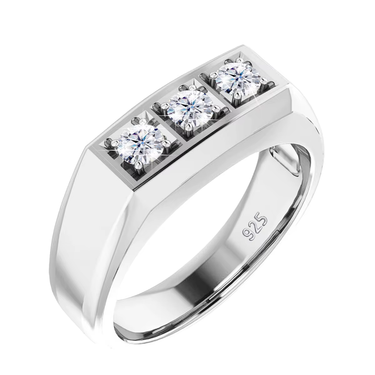 Bague Moissanite lourde à 3 pierres pour hommes et femmes