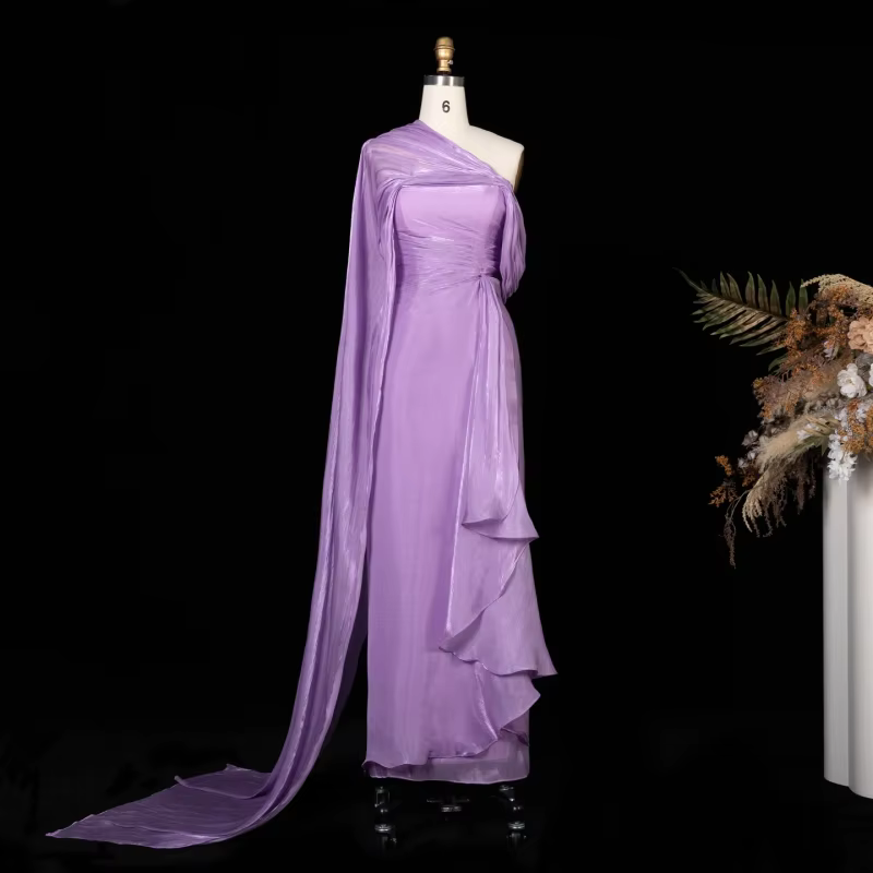 Robe de soirée élégante rose asymétrique à une épaule avec cape drapée pour femme 2026 – Collection Vestidos De Fiesta Elegantes
