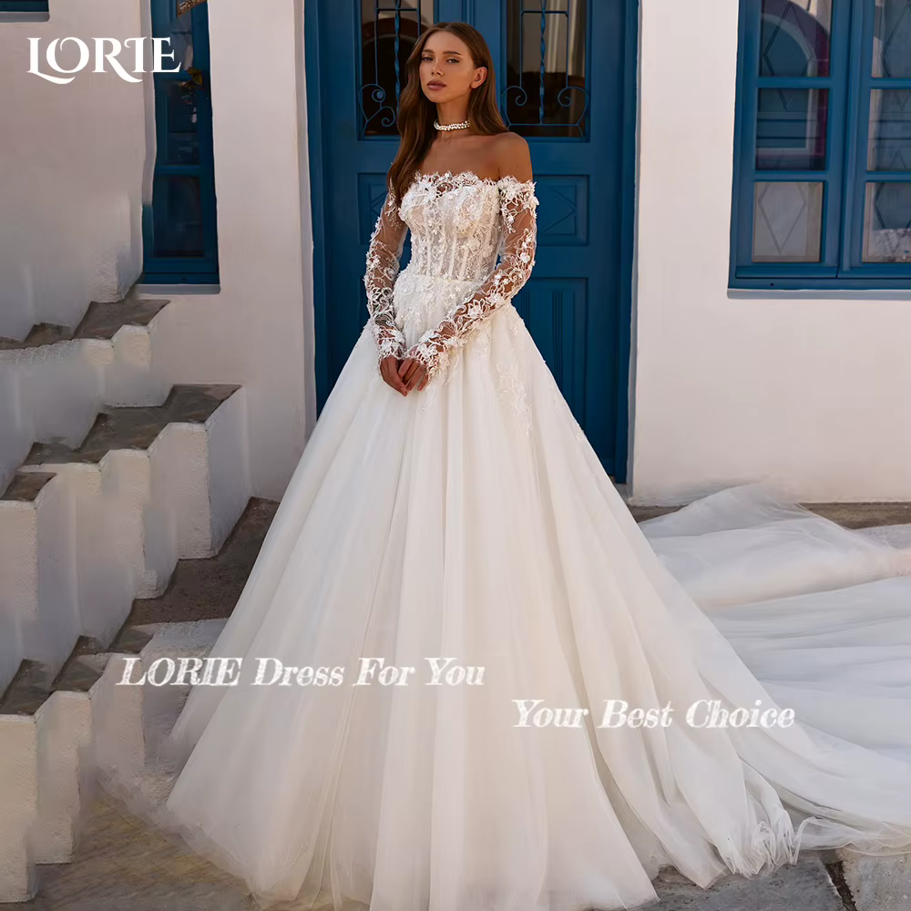 LORIE dentelle plage robes de mariée épaules dénudées 3D fleurs robe