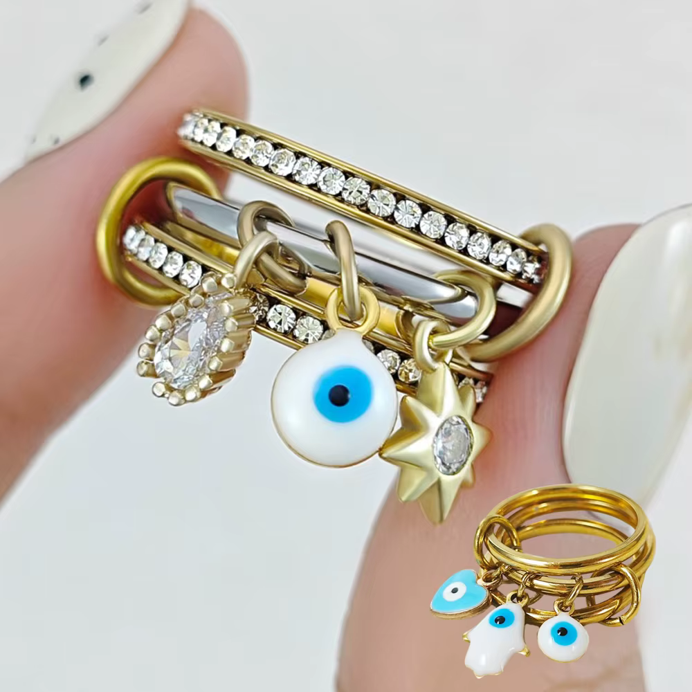 Spinelli Kilcollin anneaux avec breloques mauvais yeux colorés pour femmes pendentif hexagramme couleur or bague en acier inoxydable bijoux cadeaux