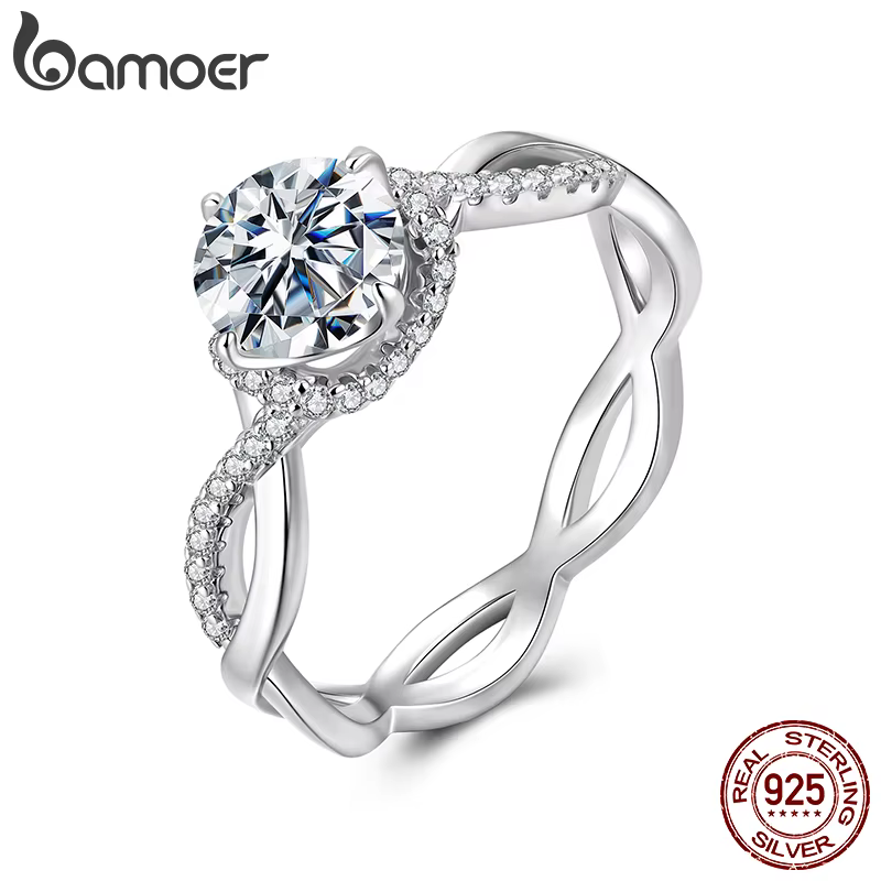 BAMOER 1CT Moissanite bague torsadée rétro dentelle déclaration