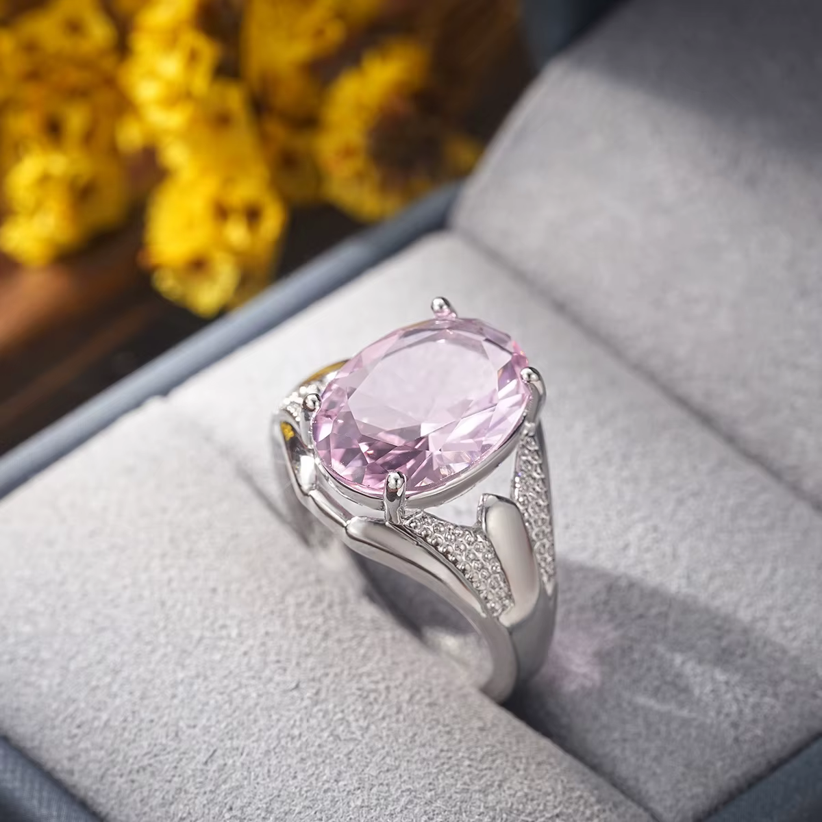 Bague ovale en argent Sterling 925 pour femmes, breloque en zircone rose, à la mode, bijoux de fiançailles, de mariage, cadeau, nouvelle collection