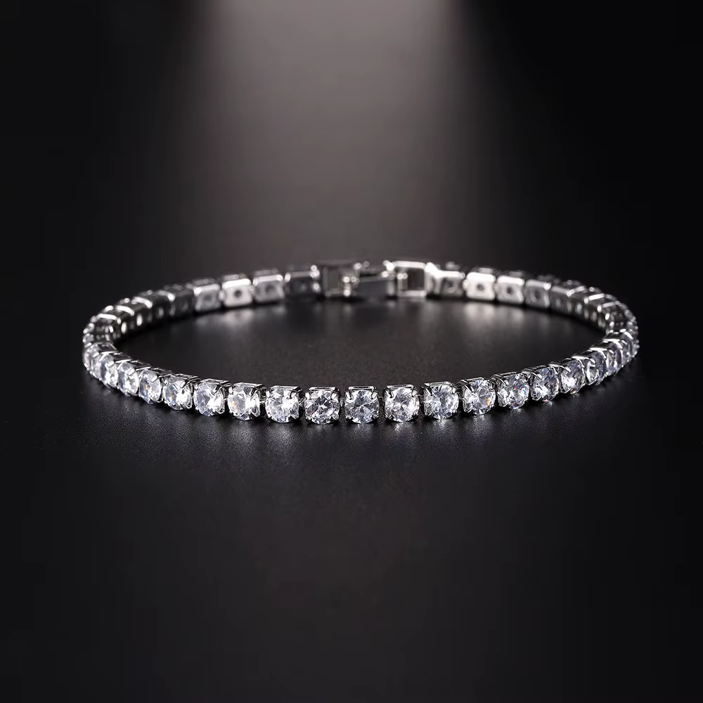 Luxe Hiphop glacé 4mm cubique zircone cristal Tennis Bracelets pour femme hommes couleur or argent