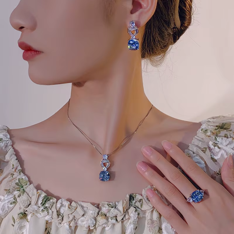 Bijoux carrés bleus en zircone cubique pour femmes