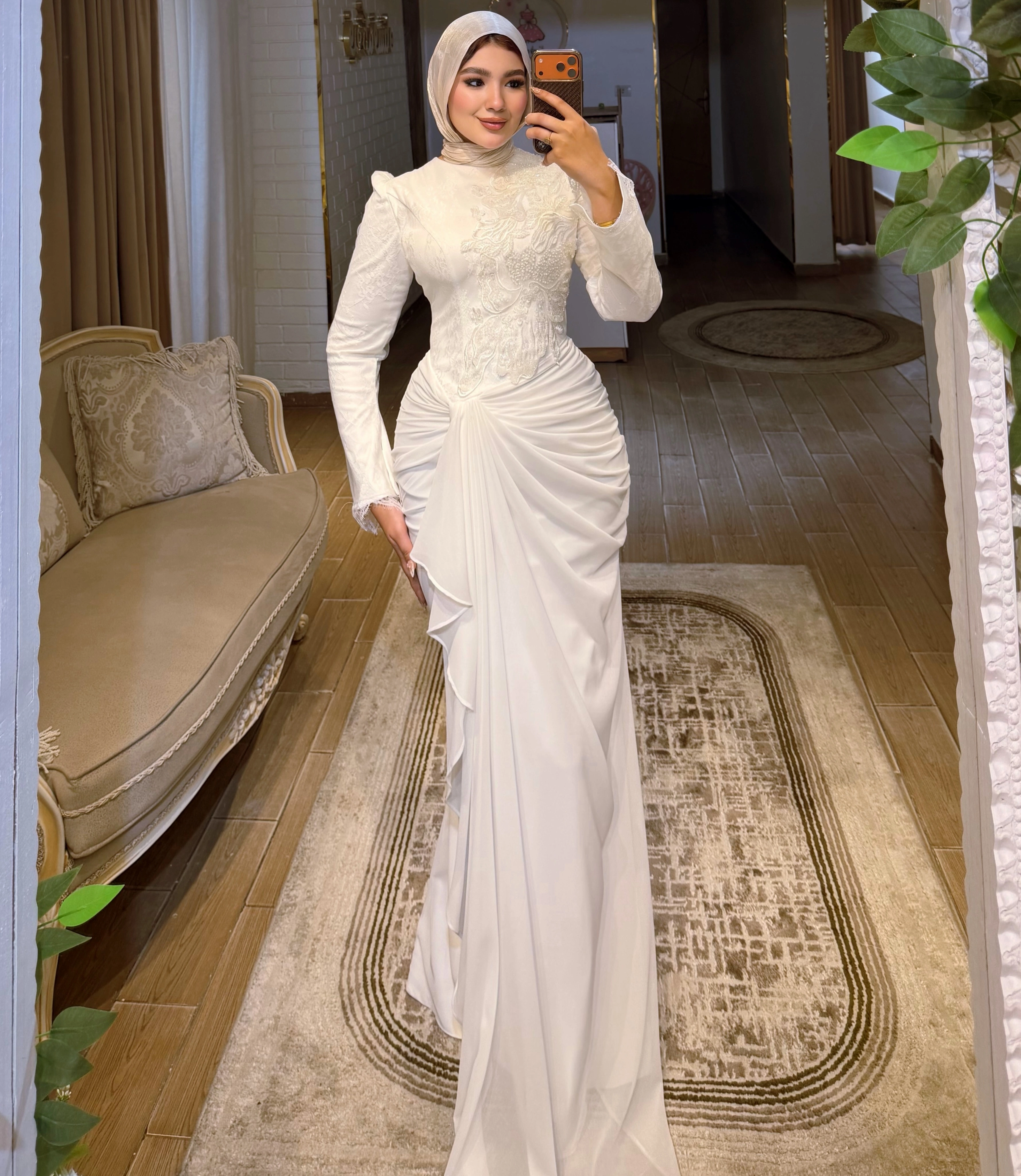 Robe de mariée musulmane modeste personnalisée en mousseline drapée