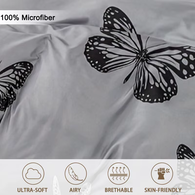 Ensemble de housse de couette imprimé papillon 3 pièces