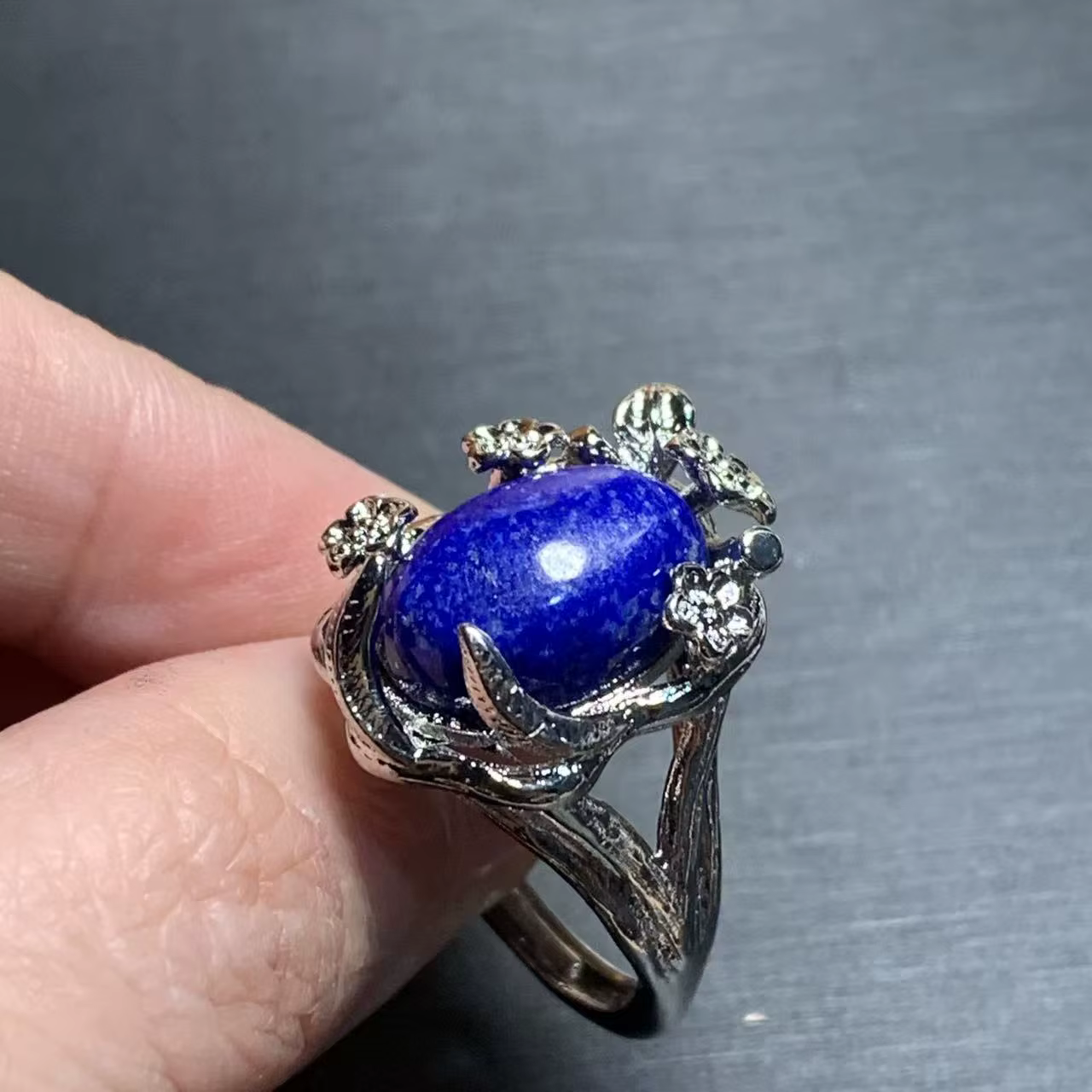 50 HEYYA STONE Bague en Lapis Lazuli Naturel pour Femmes, Plaqué Argent 925, Bijoux Fins Simples, Pierre Précieuse, Style Classique