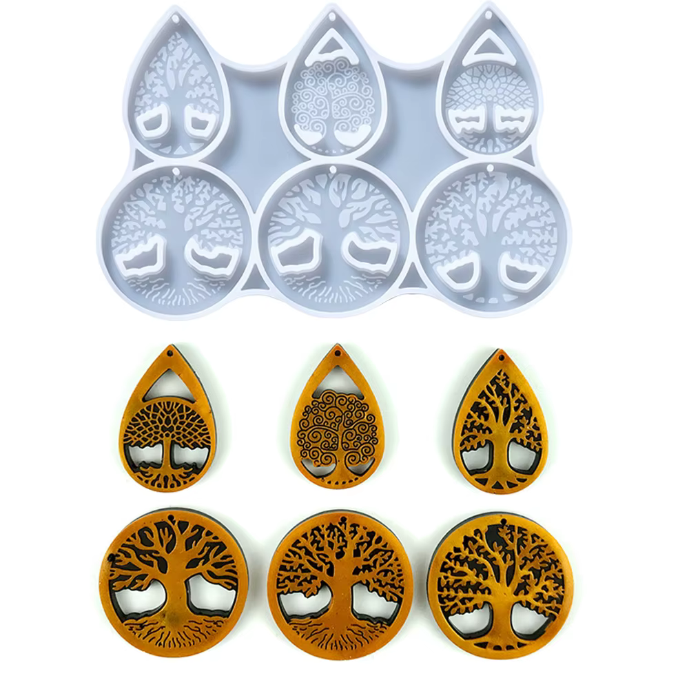 Moule de collier en résine arbre de vie, en résine époxy, en Silicone, pour bricolage, porte-clés, pendentif, affichage, décoration faite à la main, fabrication de bijoux