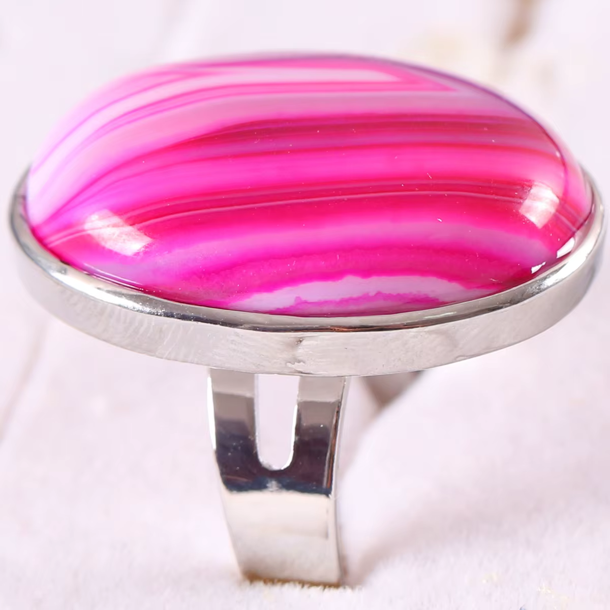 Bague en cristal rose pierre naturelle ovale cabine Cabochon perle opale blanche Rhodonite Malachite Onyx
