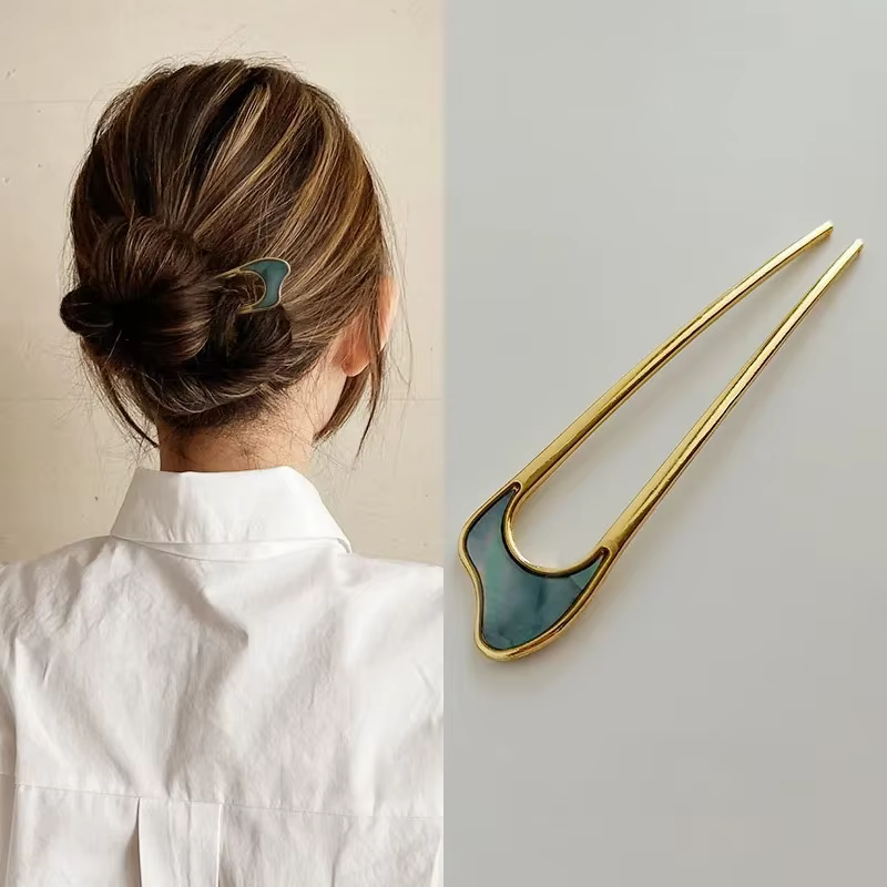 Épingle à cheveux classique en émail couleur or pour femmes