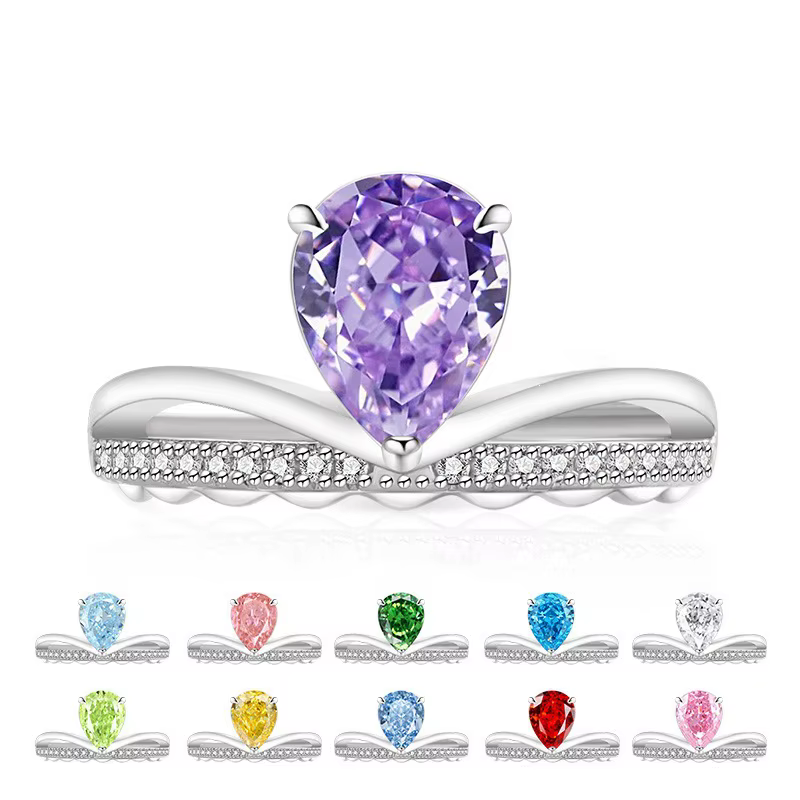 Bague en argent sterling 925 avec zircon taille poire pour femme