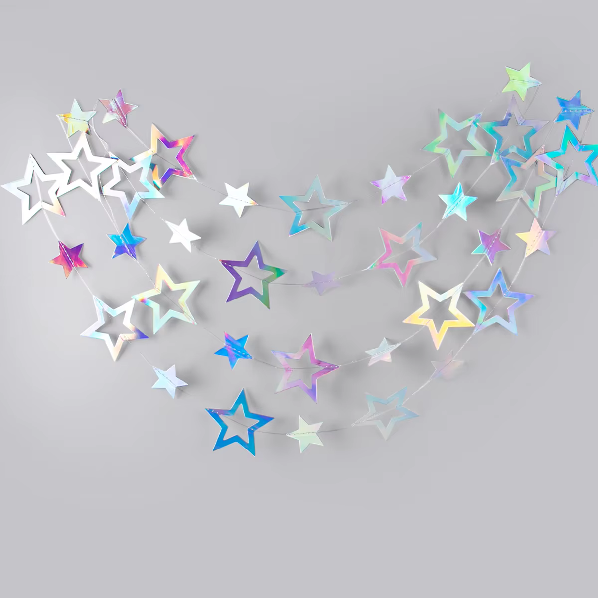 Guirlande d'étoiles argentées Laser 4M, bannière, cercle irisé, points, lune, ornements suspendus, fête d'anniversaire, mariage, décorations suspendues pour la maison