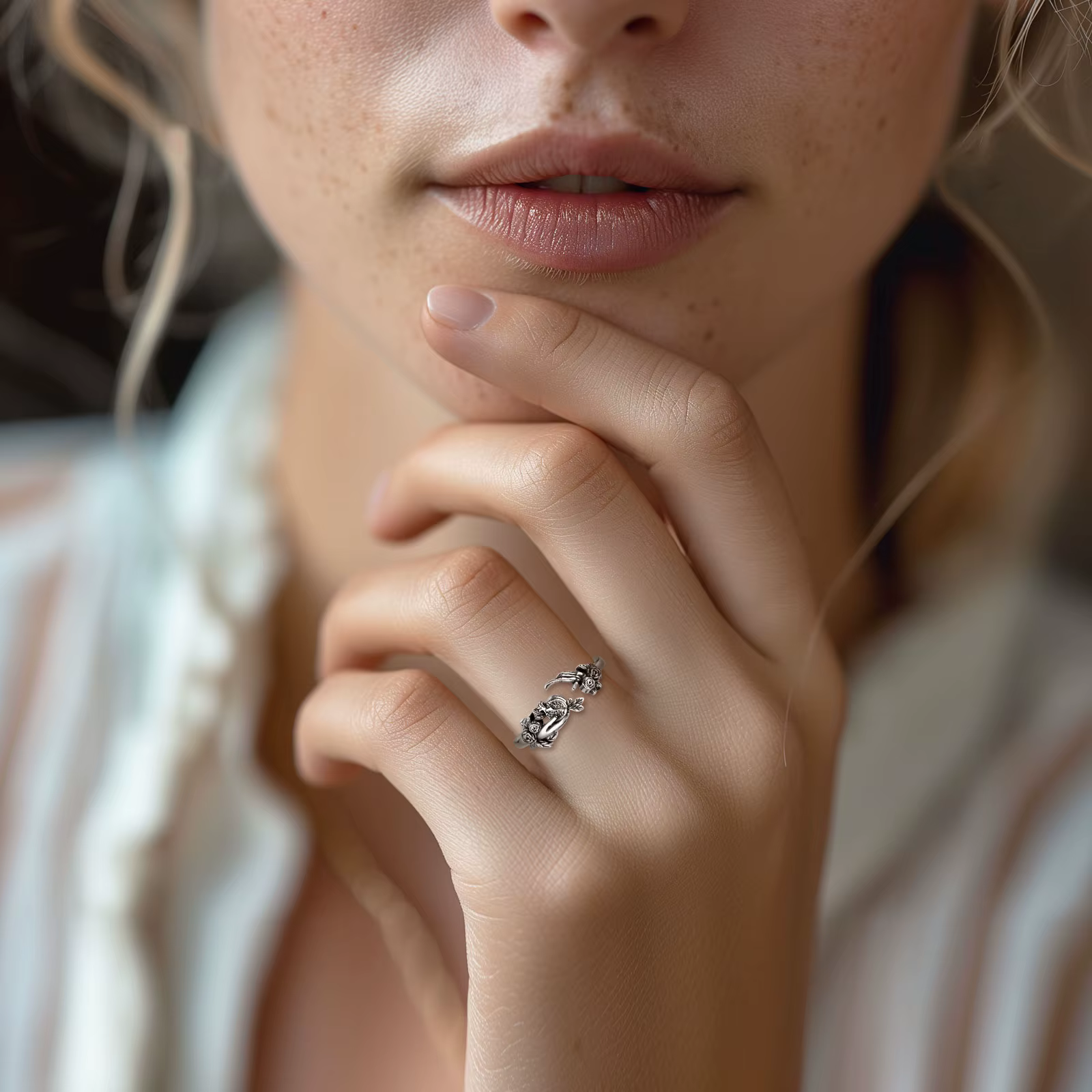 Bague ajustable Eudora en argent sterling 925, déesse sombre Persephone, bague crâne grenade, mythologie grecque, bijoux Wicca pour femmes