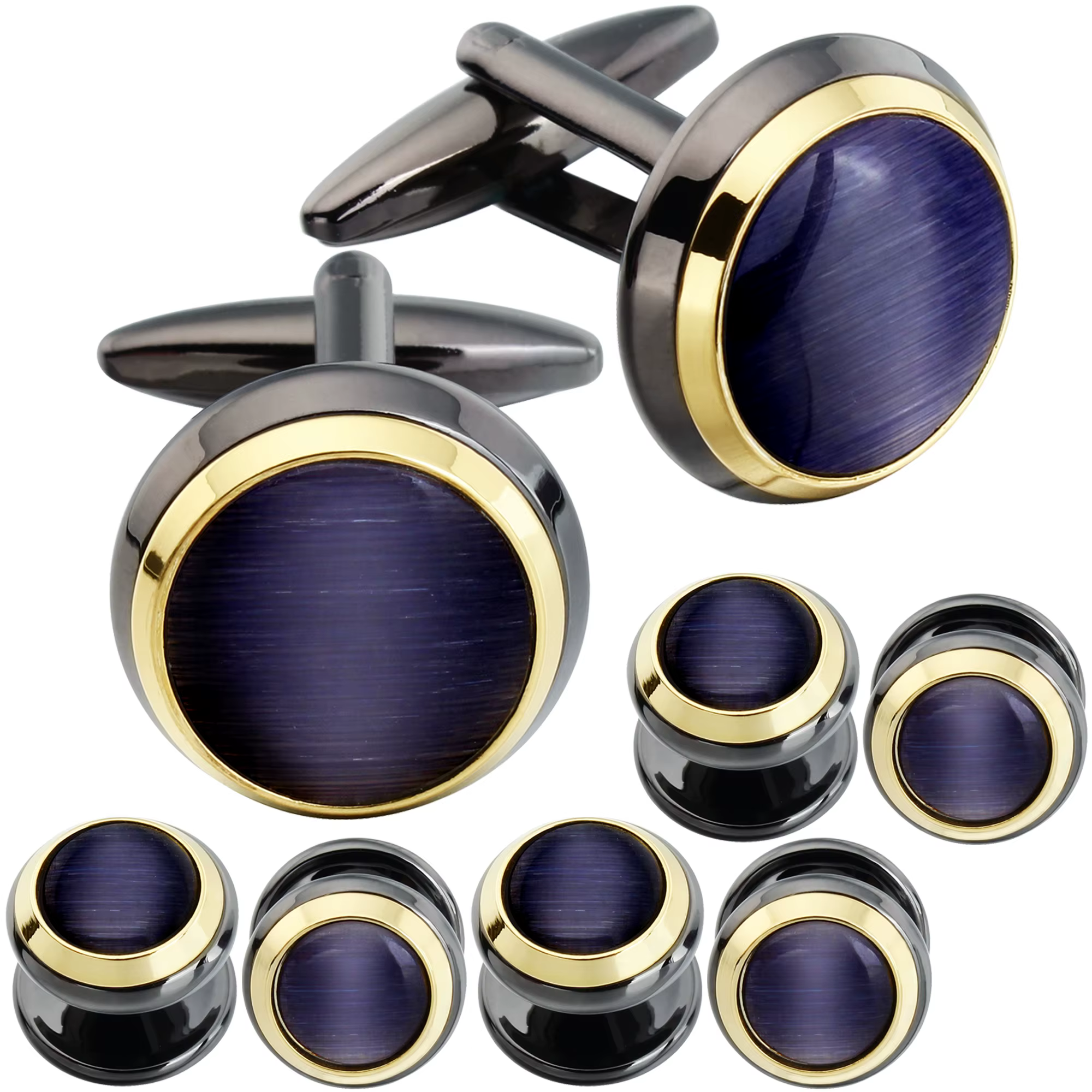 Ensemble de boutons de manchette et clous de chemise en pierre naturelle pour hommes