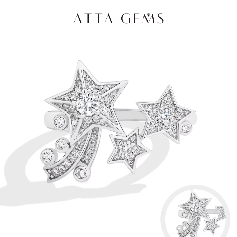 ATTAGEMS – bagues de luxe légères en forme d'étoile Moissanite pour femmes, en argent Sterling 925, Design Unique avec porte-bonheur, véritable, bijoux fins, cadeau