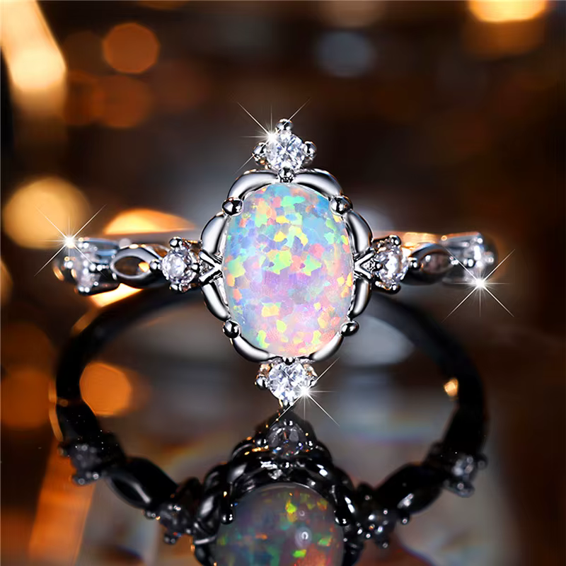 Bague de fiançailles en pierre d'opale narblanche pour femme