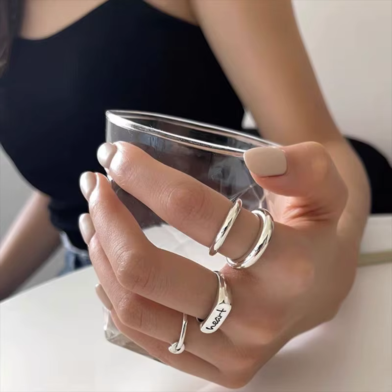 Bagues géométriques uniques en argent Sterling 925 pour femmes