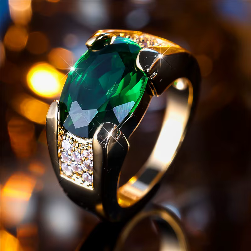 Bague en pierre de Zircon vert pour hommes et femmes