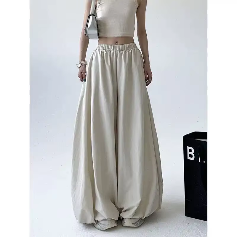 Pantalon large pour femme, taille haute, fluide, style ballon